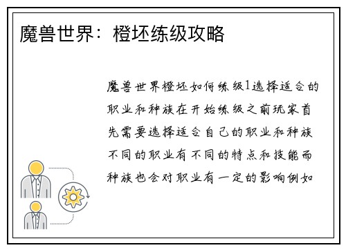 魔兽世界：橙坯练级攻略